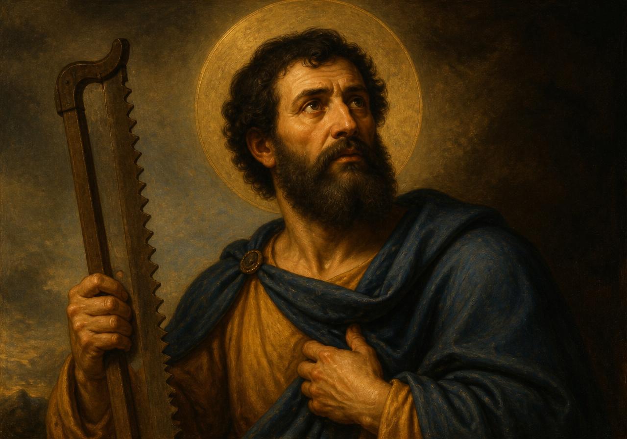 Saint Simon le Zélote tenant la scie de son martyre